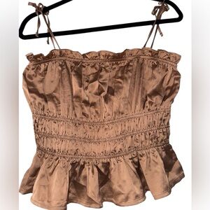 Francesca's Collections Brown Ruffled Smocked Camisole